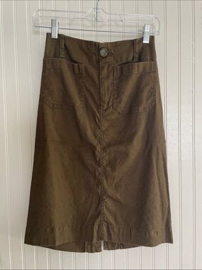 Maeve brand Greenish-Brown Midi A-Line Skirt with Front Pockets xxs